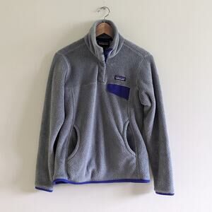 Patagonia Re-Tool Snap-T Fleece Pullover Size Small Womens Gray Colbalt Sweater